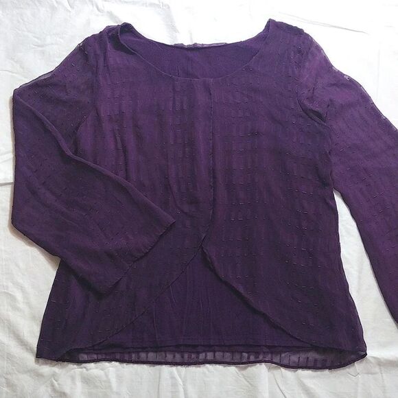 AB Studio Purple Layered Sheer Embroidered Bell Sleeves Blouse XL - Picture 8 of 12